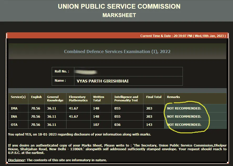 CDSE 1 2022 Marksheet