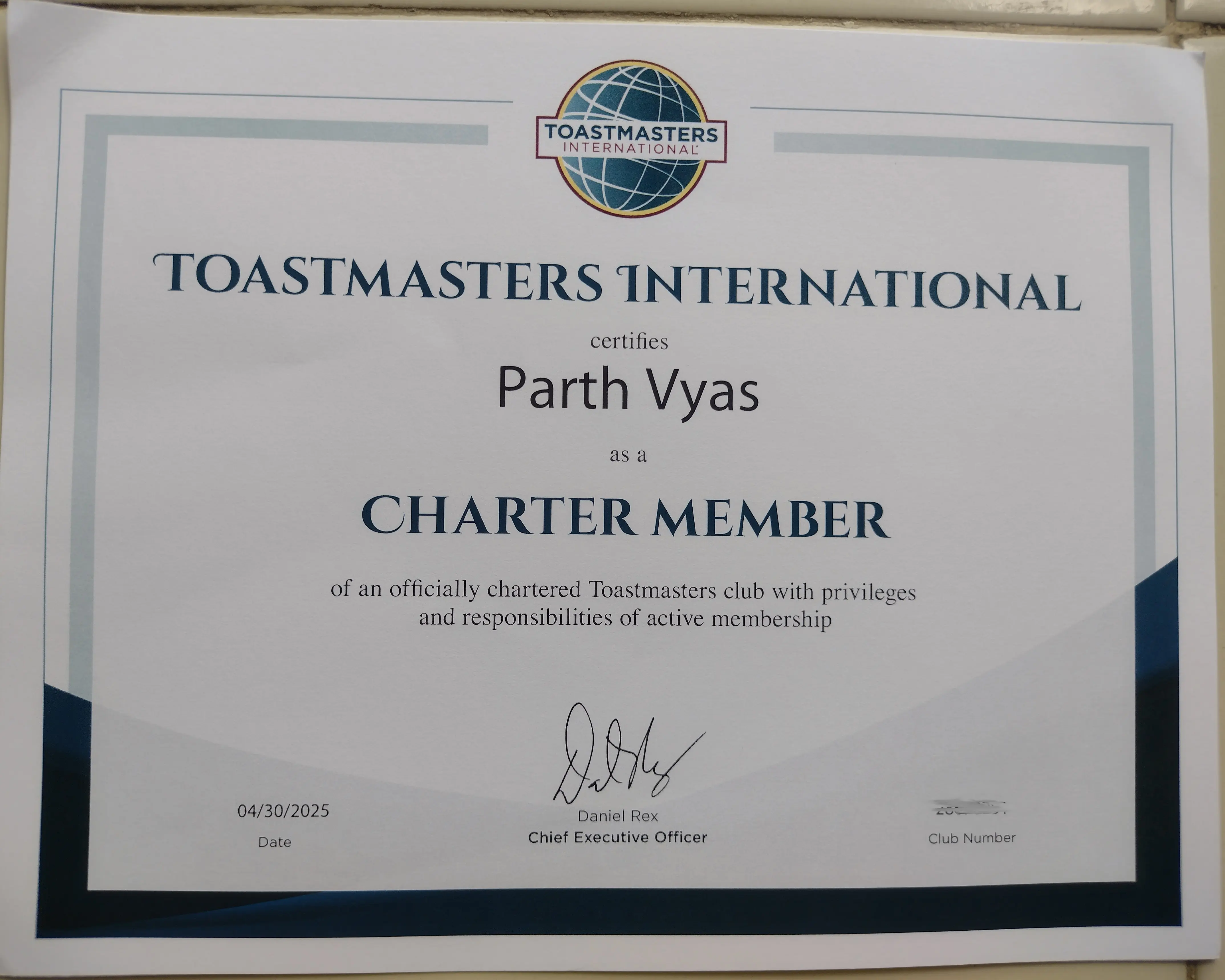 Charter Member Certificate