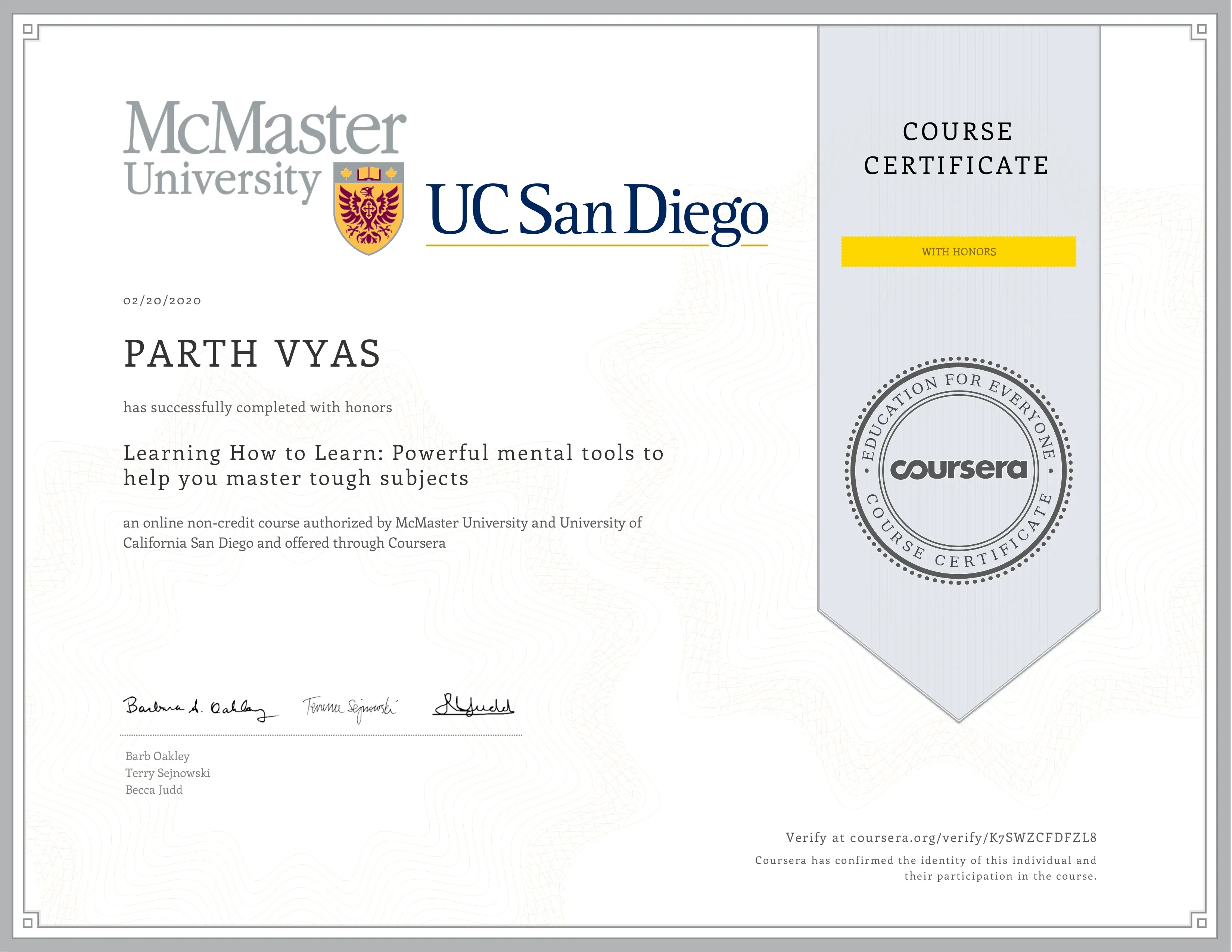 Learning How to Learn MOOC